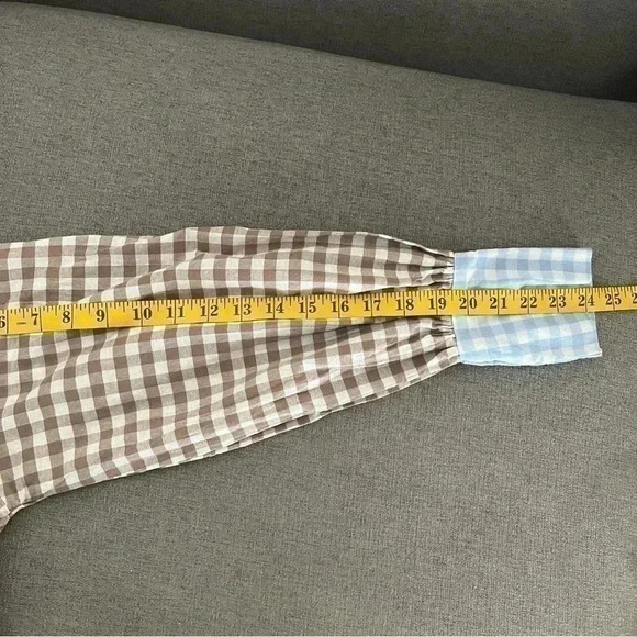 DEFECT-Molby the Label Mini Dress Womens 4 Gingham Brown and Light Blue - Picture 10 of 16